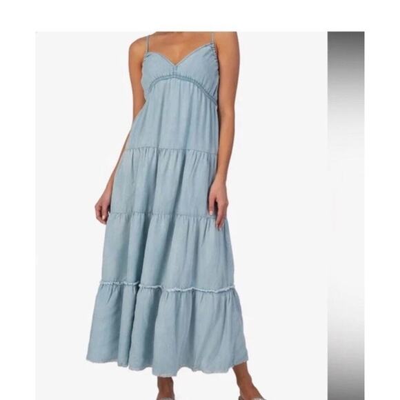 Kut from the Kloth Women's Blue V-neckline Tiered Maxi Dress Size XL - Picture 1 of 5